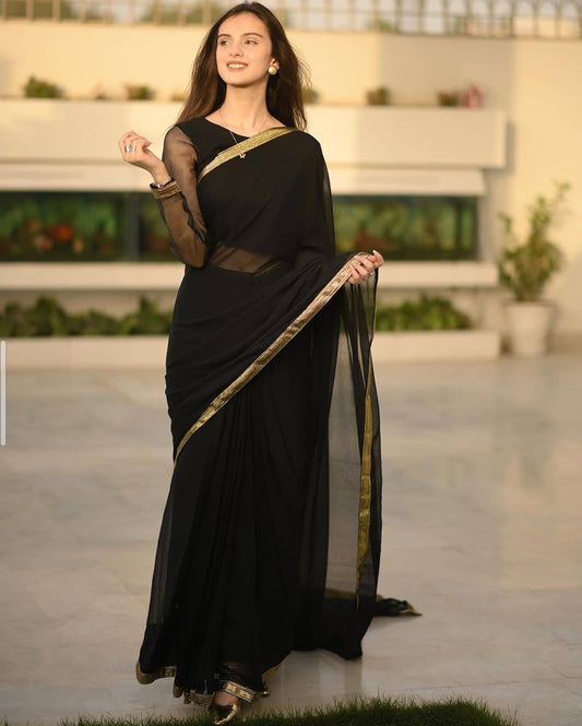 CHIFFON LACE STITCHED SAREE