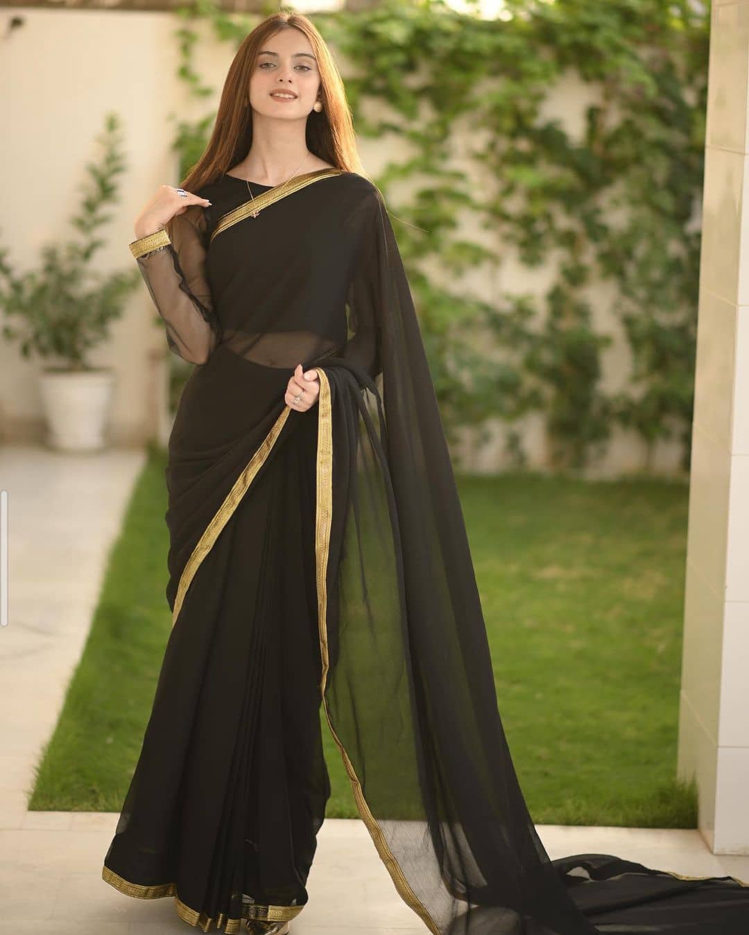 CHIFFON LACE STITCHED SAREE