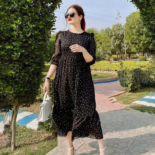 BLACK DOT CHIFFON FROCK