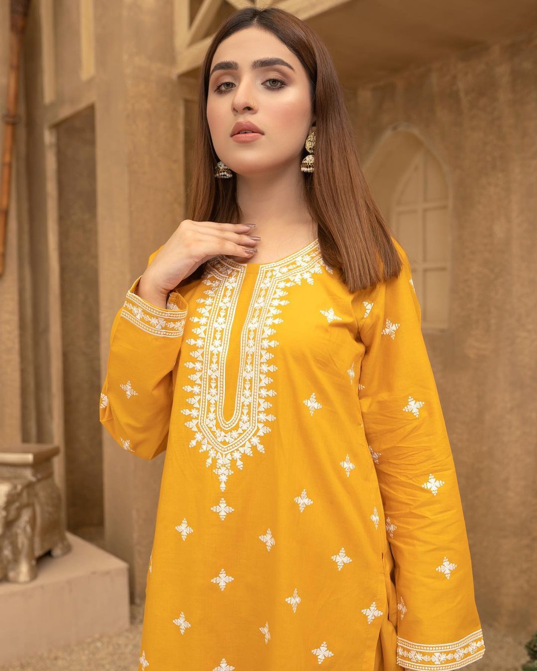 White Striper Embroidery Two Piece