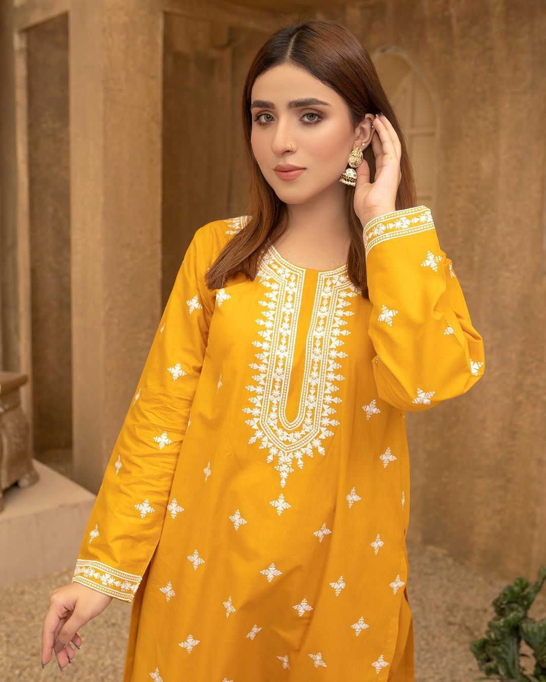 White Striper Embroidery Two Piece