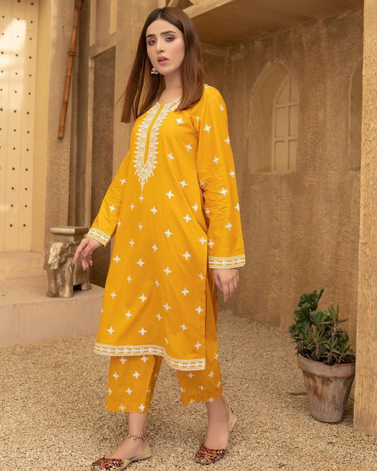 White Striper Embroidery Two Piece