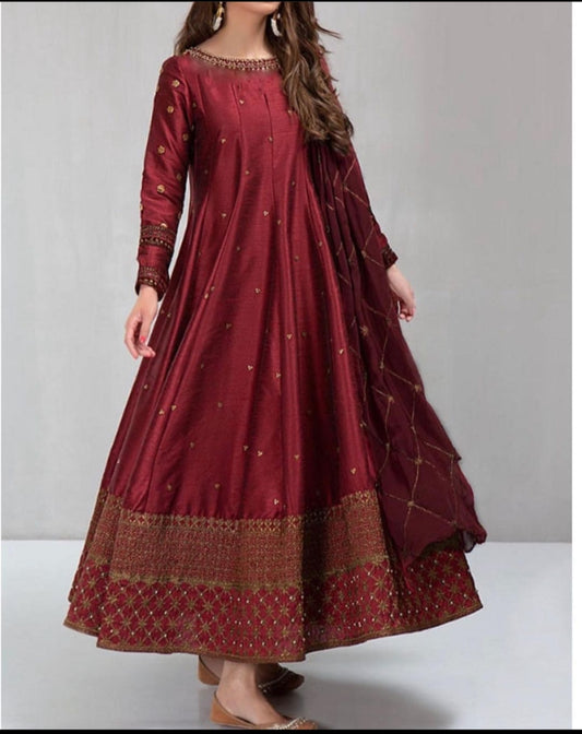 Katan Silk Embroidery Three Piece