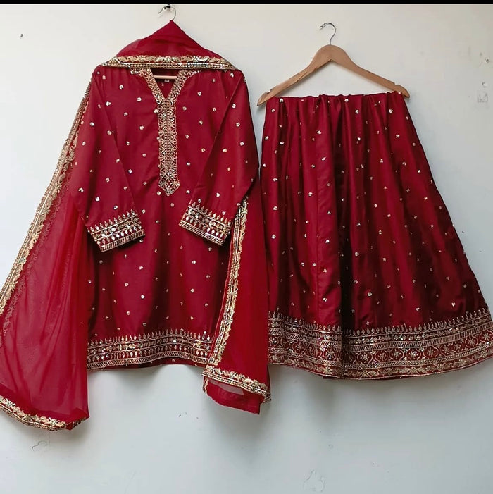 Marina - Raw Silk Embroidered 3PC Stitched Set