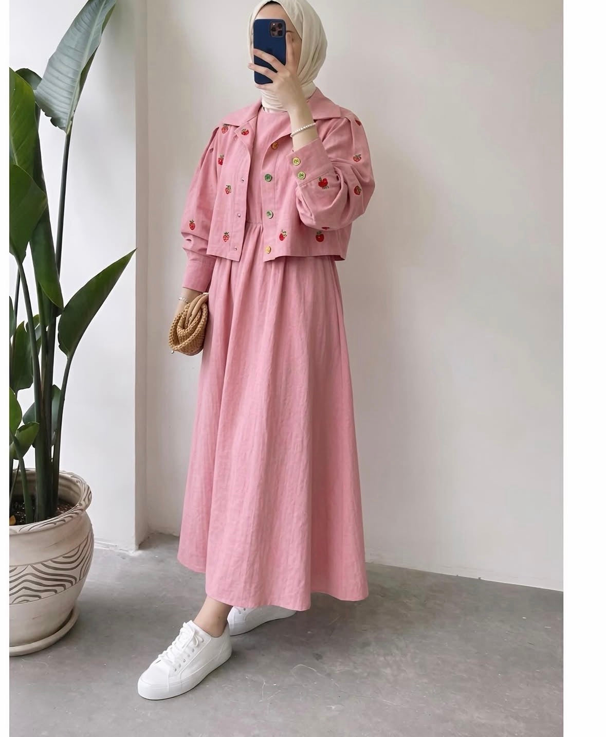 Strawberry Charm Embroidered Maxi Set
